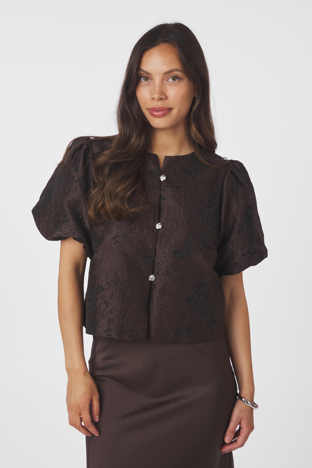 Aisa Brocade bluse - mørkebrun